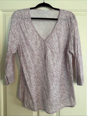 Soft Mauve Printed V-Neck 100% Cotton Tunic with Button Detail